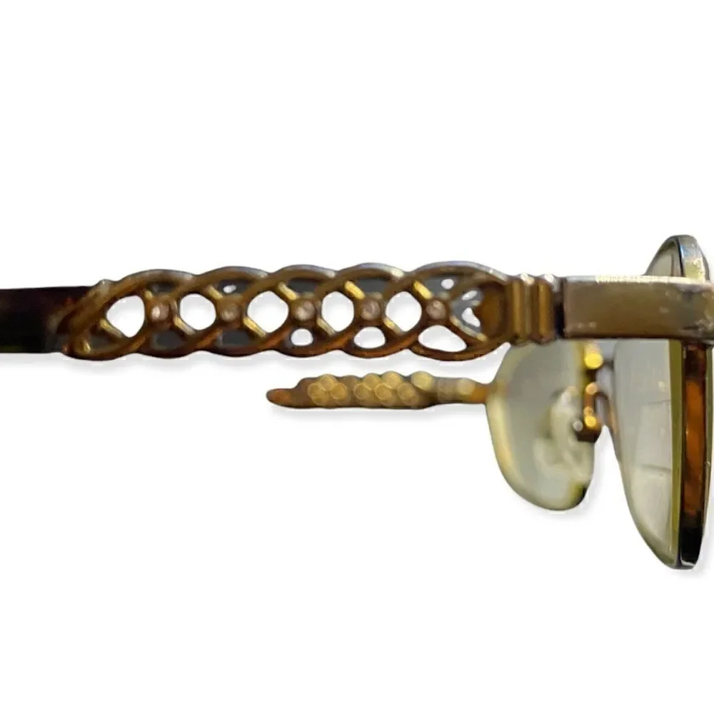 Saks Fifth Avenue 135 RV9 gold tone glasses side detail rhinestones & case